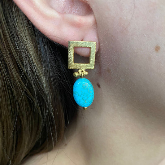 Turquoise Dangle Drop Earrings in Silver Gold Plated