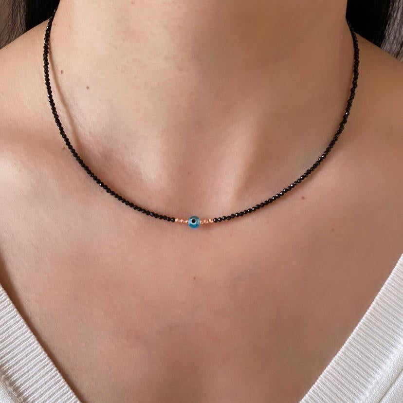 Mini Evil Eye Black Spinel Gemstone Necklace