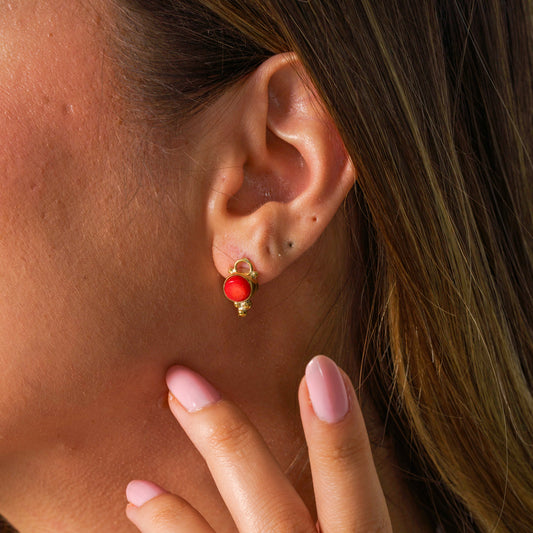 Merle Coral Gemstone and Silver Earrings - 14k Gold Plated