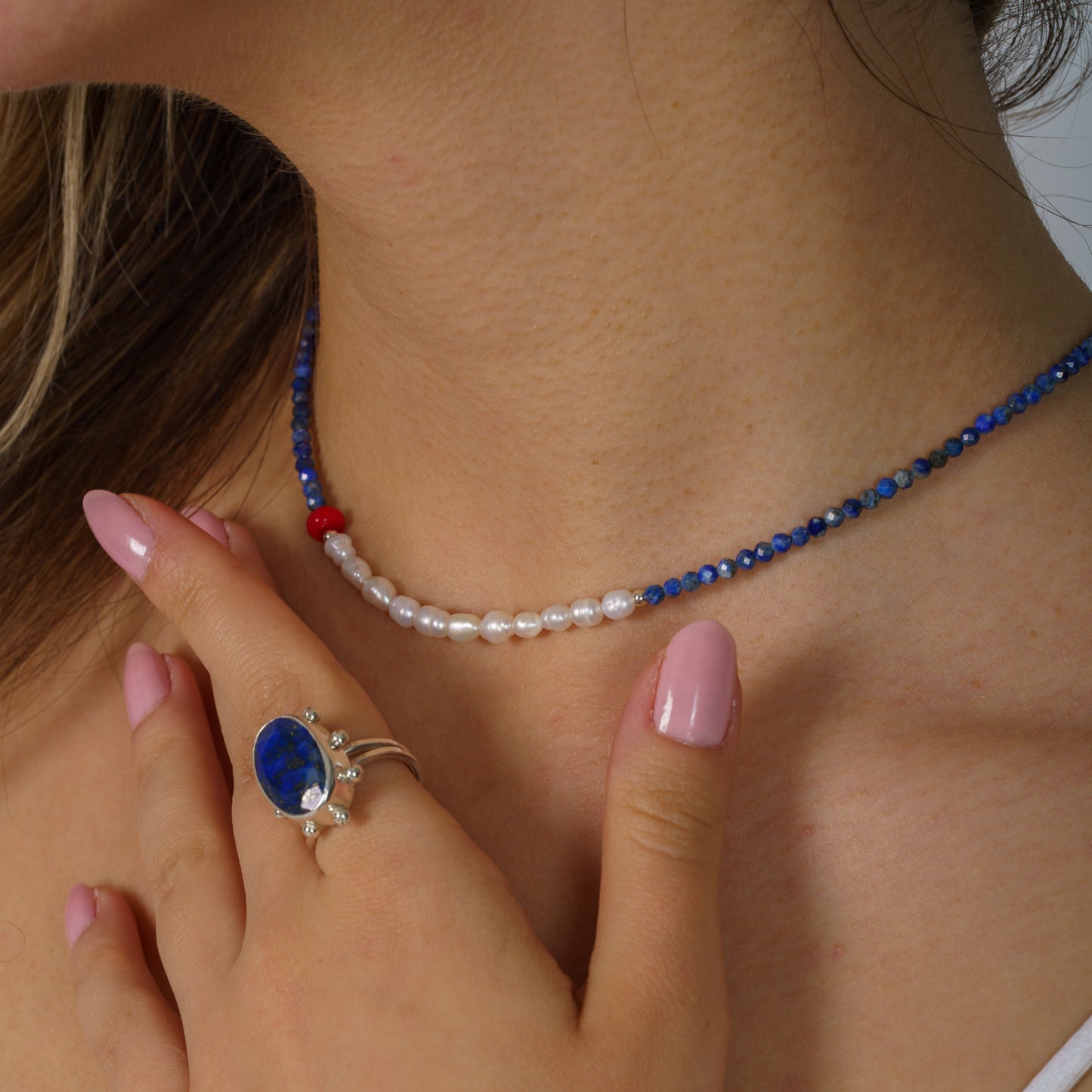 Lapis Lazuli Gemstone and Freshwater Pearls Necklace