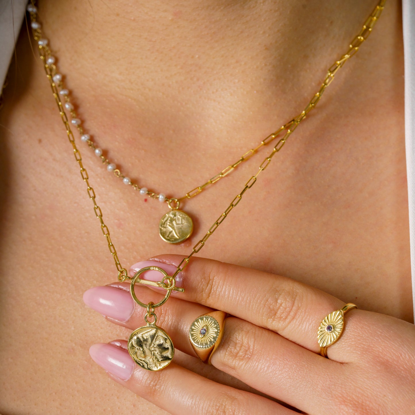 Paris Pearl Necklace 925 Sterling Silver 14K Gold Plated