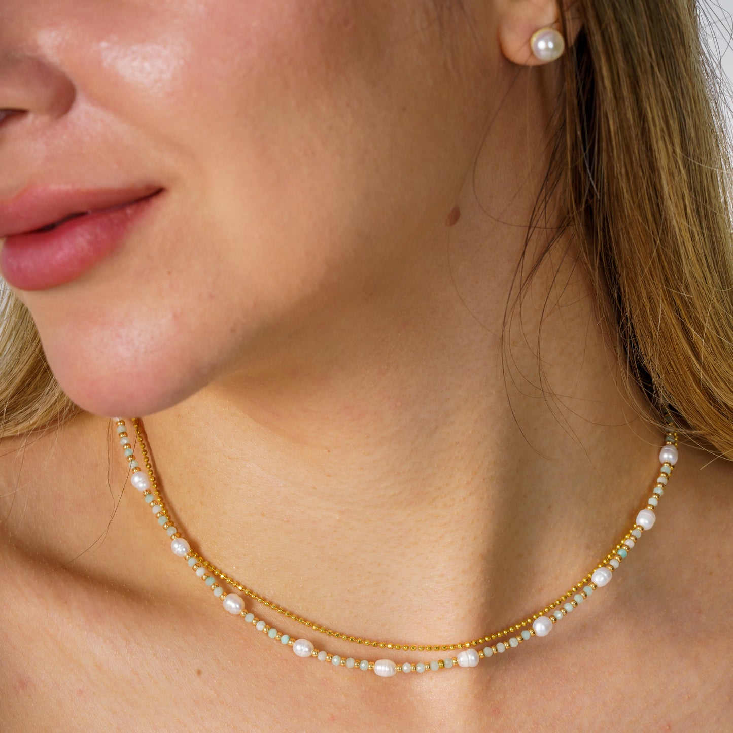 Freshwater Pearls and Amazonite Gemstone Necklace