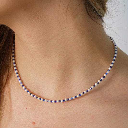 Freshwater Pearls and Lapis Lazuli Gemstone Beaded Necklace