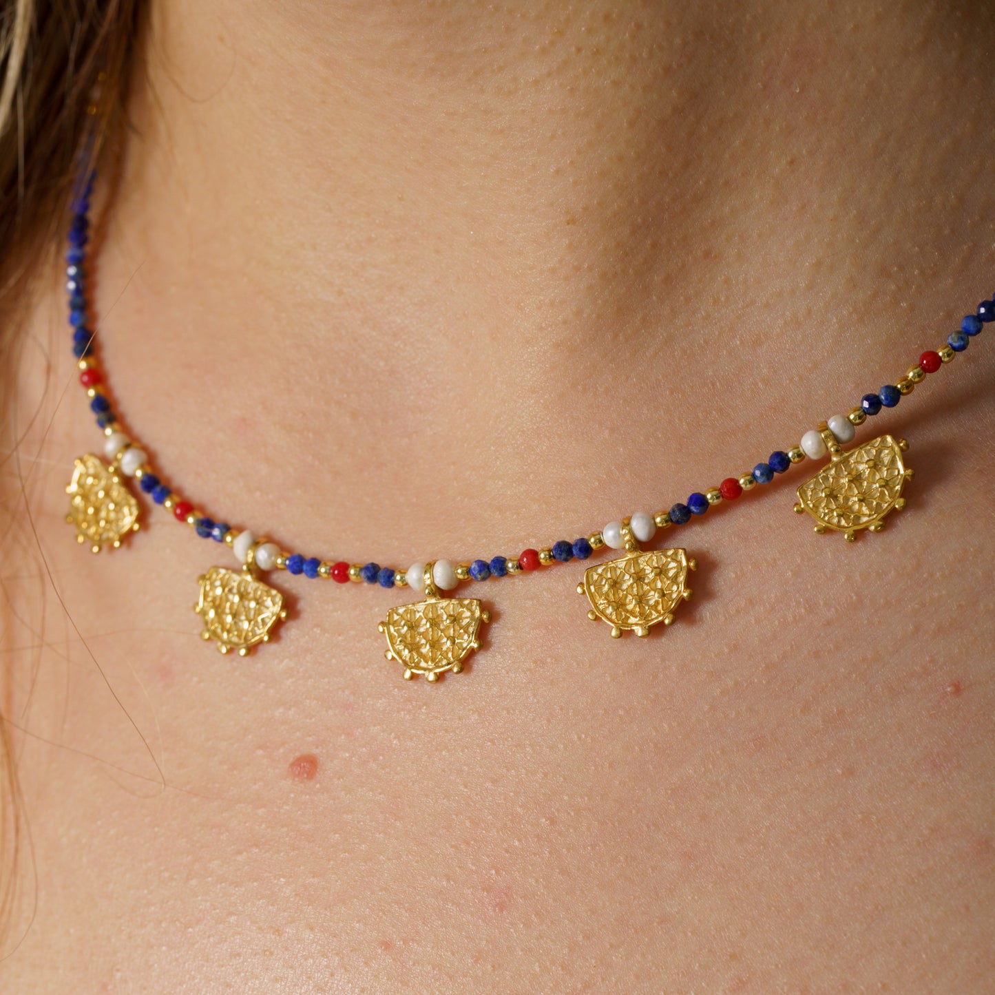 Hittite Sun Symbol Lapis Lazuli Gemstone Necklace and Earrings Set