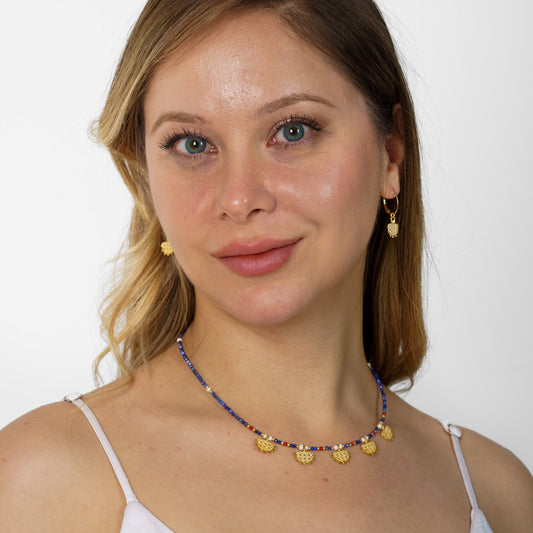 Hittite Sun Symbol Lapis Lazuli Gemstone Necklace and Earrings Set