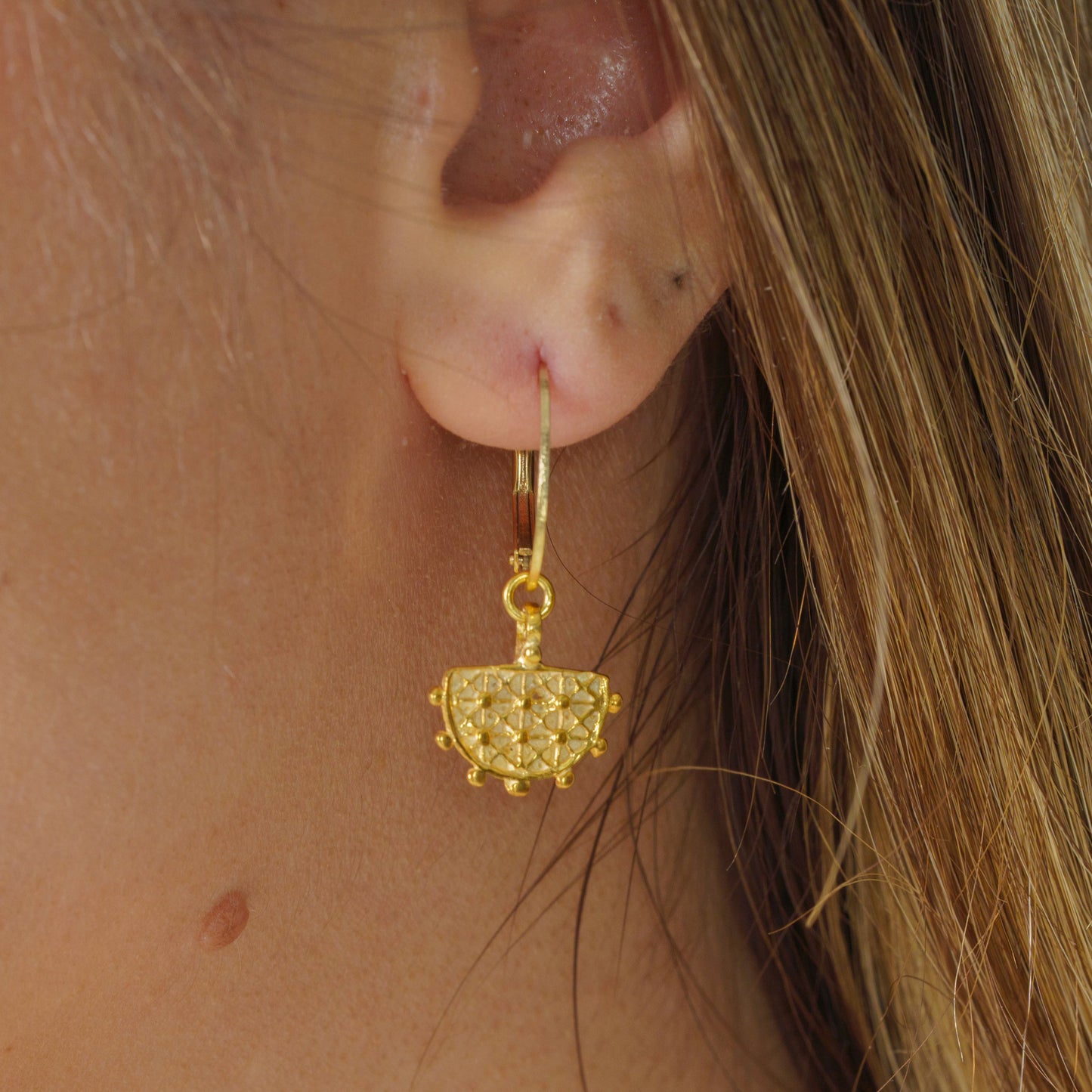 Hittite Sun Symbol Gold Plated Silver Earrings