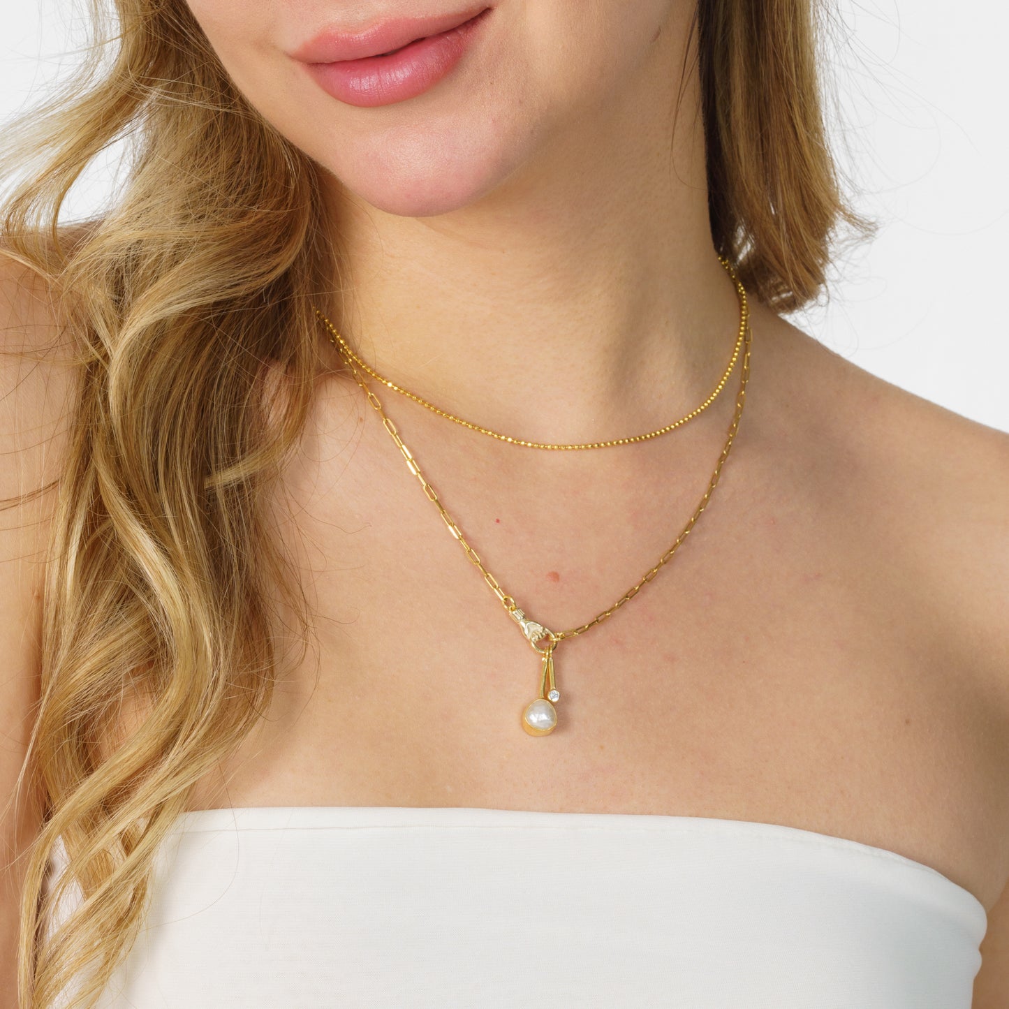 Holding Pearl Gold Plated 925 Sterling Silver Necklace