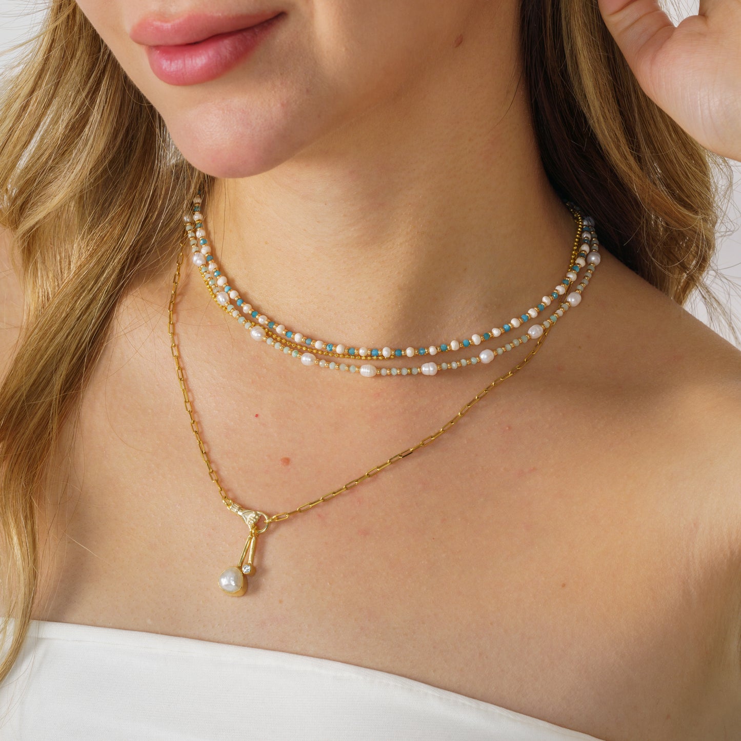 Freshwater Pearls and Amazonite Gemstone Necklace