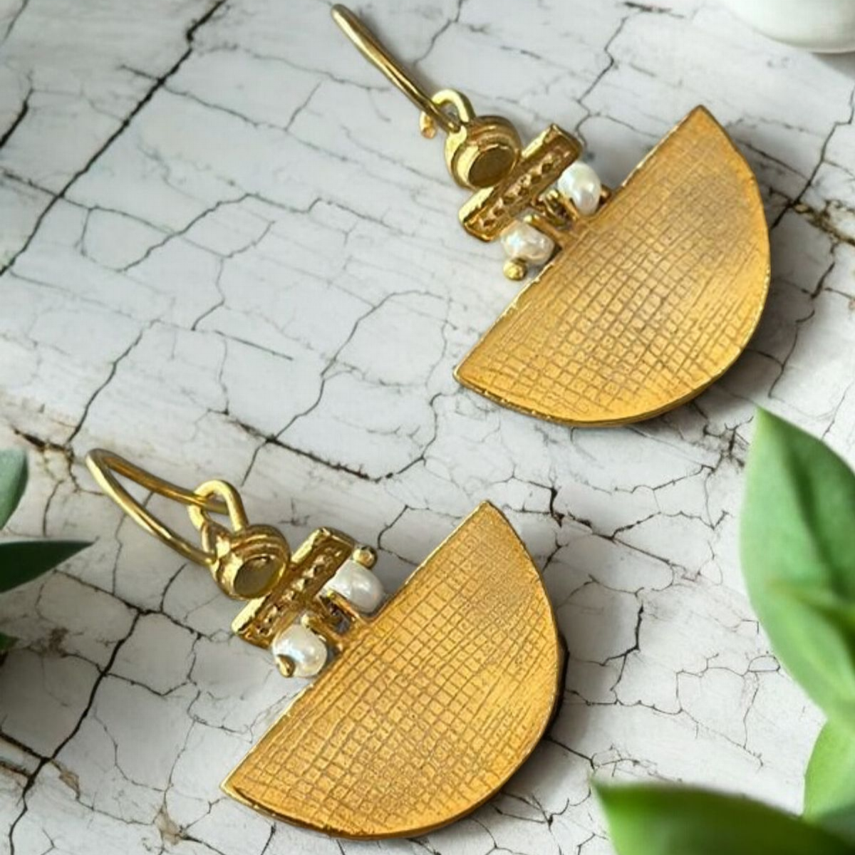 Selena Silver Earrings - Gold Plated with textured semi-circular design